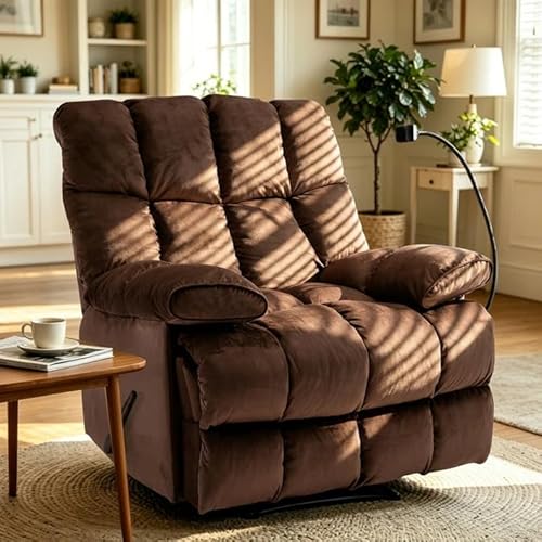 Cooexult Oversized Recliner Chair for Living Room, Extra Wide Manual Recliner for Big Man, Soft Velvet Fabric Recliner Sofa with Phone Holder for Living Room, Bedroom and Home Theater, Brown