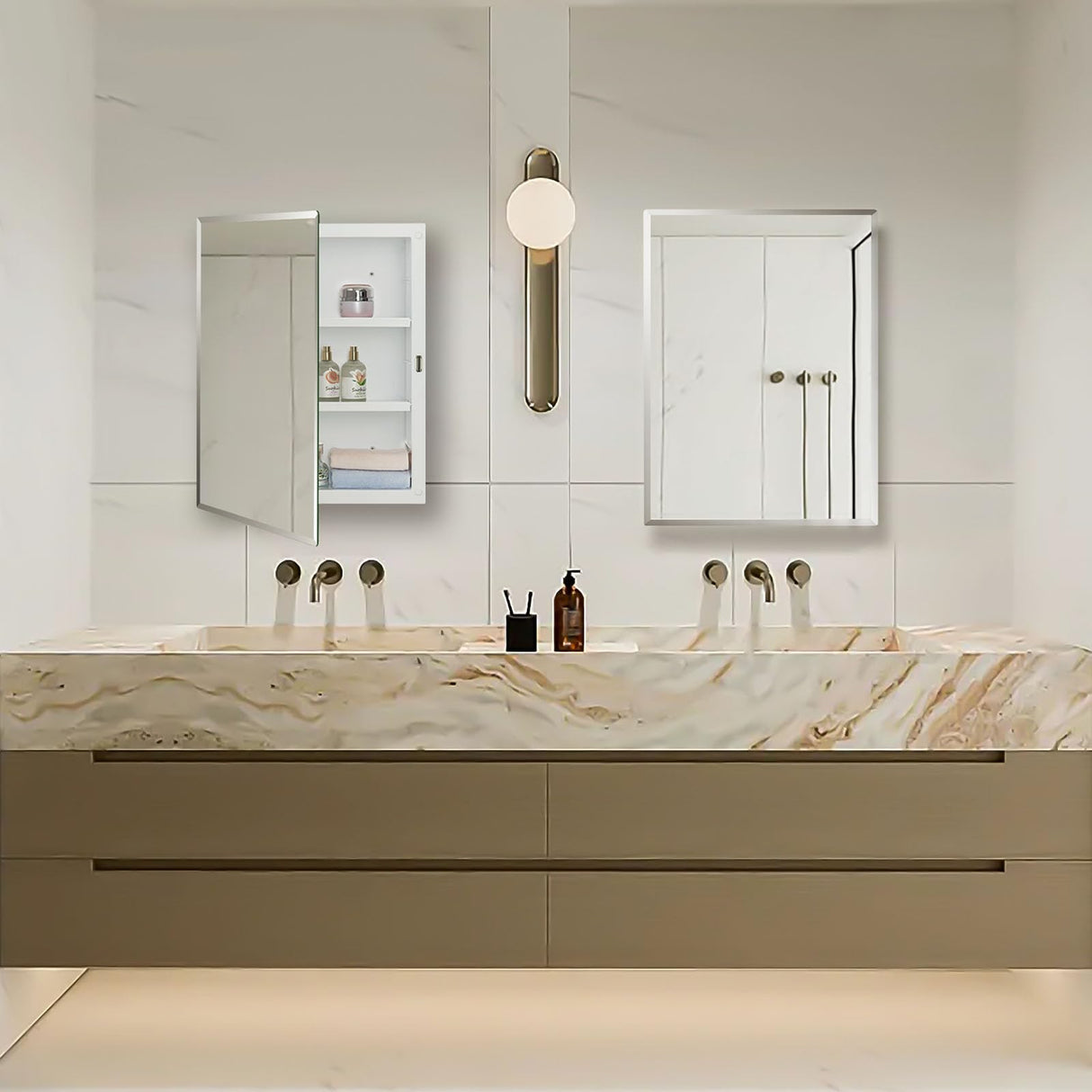 IDYLLOR Plastic Medicine Mirror Cabinet for Bathroom 16 x 20 inch, Surface and Recessed Mount IDYLLOR