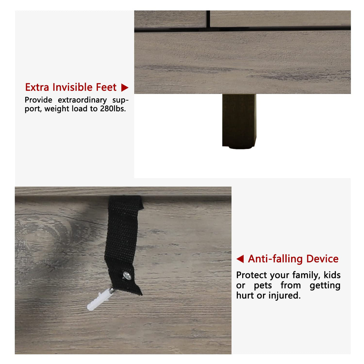 Vikiullf 6 Drawer Dresser - Farmhouse Dressers for Bedroom, Wooden Double Dresser, Storage Dressers Organizer for Bedroom, Living Room, Hallway, Entryway, Horizontal Dresser, Grey Vikiullf