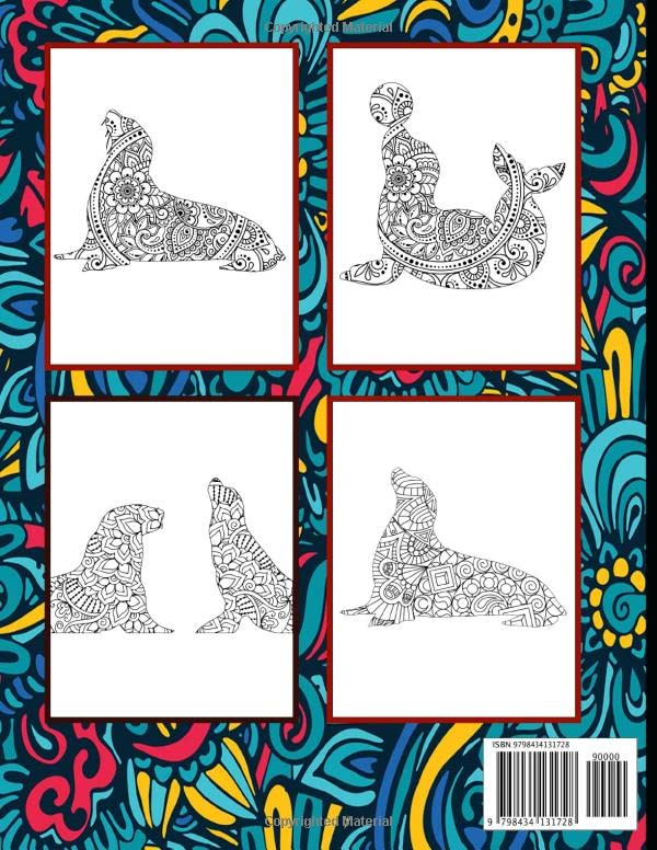 Sea Lion Adult Coloring Book: 40 Sea Lion Designs with Henna, Paisley and Mandala Style Patterns Animal Coloring relaxation stress relieving, Sea Lion Gifts For Women Majosta