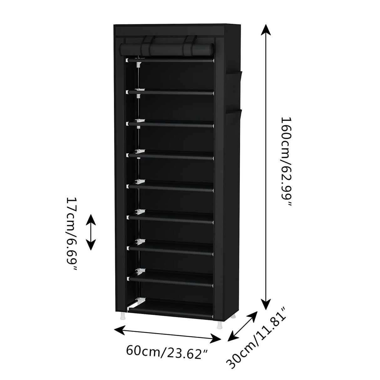 Calmootey 9 Tier Shoe Rack Organizer,Portable Shoe Shelf with Nonwoven Fabric Cover for Closet Hallway,Bedroom,Entryway,Black Calmootey