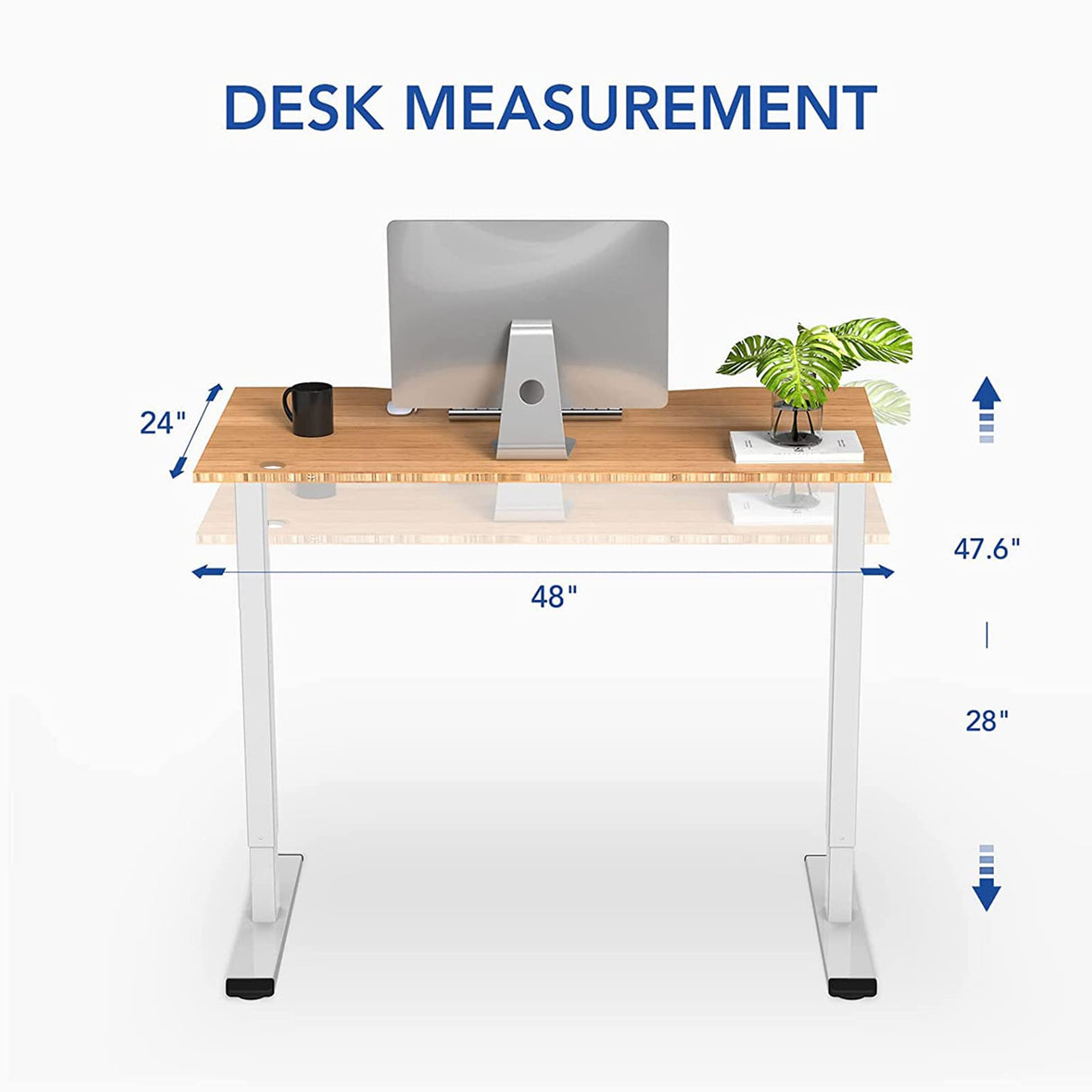 FLEXISPOT EN1 Bamboo Standing Desk 48 x 24 Inches Whole-Piece Curved Natural Bamboo Desktop Ergonomic Electric Sit Stand Up Desk Memory Controller (White Frame + 48" Bamboo Top, 2 Packages FLEXISPOT
