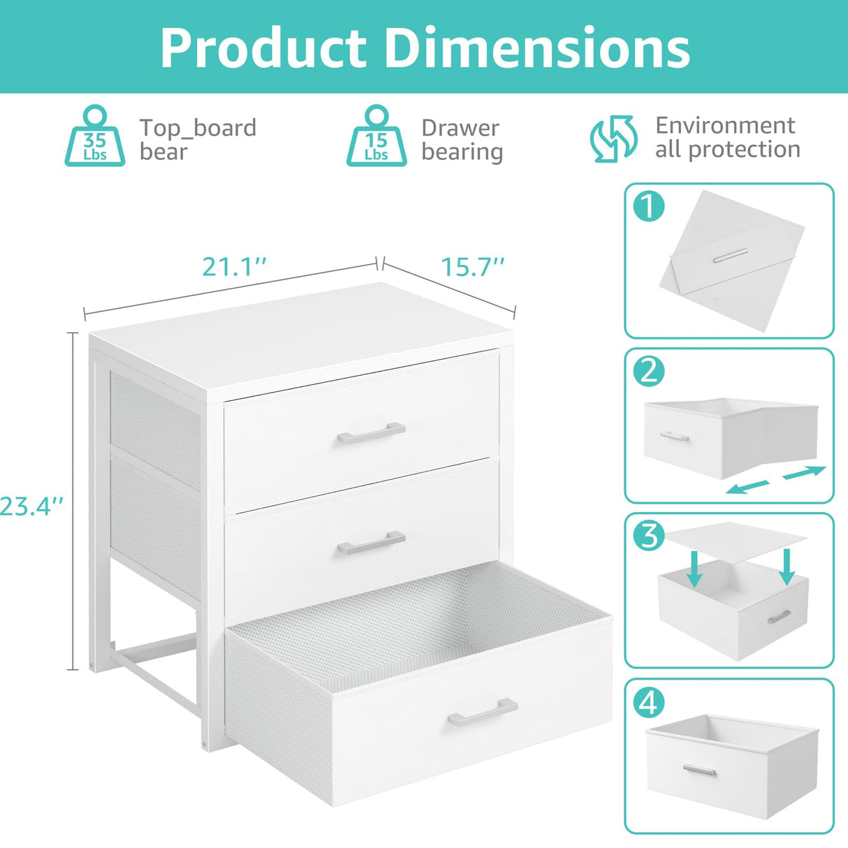 BOLUO Closet Drawers White 3 Drawer Dresser for Closet Organizers and Storage Bedroom Dorm Modern BOLUO