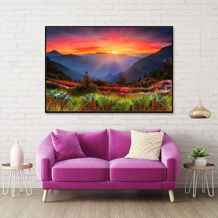 5D Diamond Art Painting Sunset , Large Size Mountain Diamond Painting Kits for Adults ,DIY Full Drill Rhinestone Arts and Crafts,Gem Art Painting with Diamond Home Wall Decor Flower (27.5 X 15.7inch) pchmcu