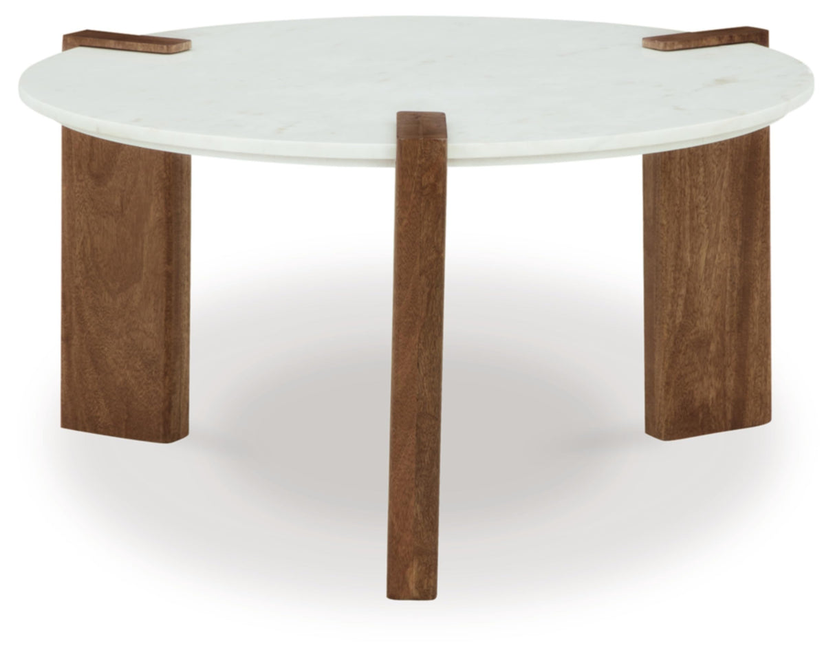Signature Design by Ashley Isanti Modern Coffee Table with Marble Top, White & Light Brown Signature Design by Ashley
