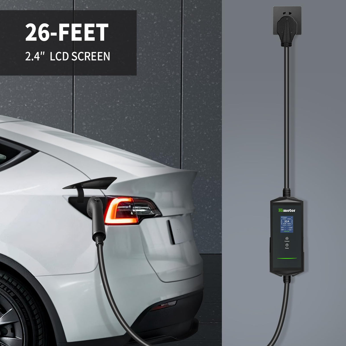 Himotor EV Charger Level 2, 16-40A 110-240V, Include J1772 to Tesla Adapter, Tesla Charger, with 26ft Charge Cable and NEMA 14-50 Plug, with Function of Adjustable Current and Reserve Charging Time HIMOTOR