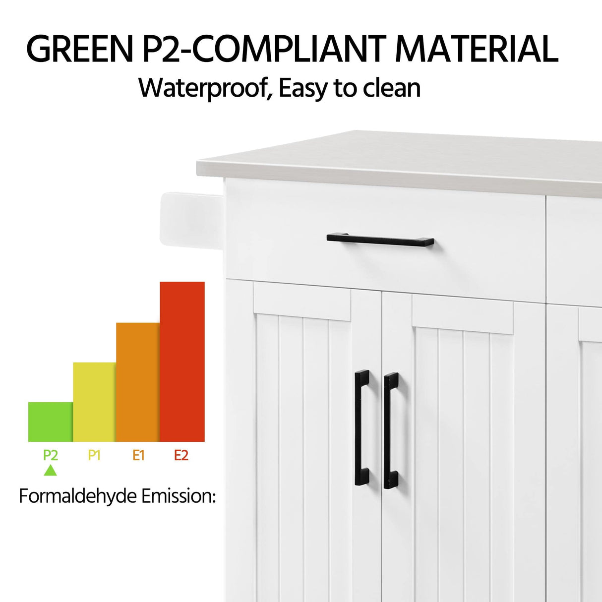 Yaheetech Kitchen Island Cart with Storage & Stainless Steel Countertop, Portable Kitchen Island on Wheels with Cabinet & Adjustable Shelves & 2 Drawers, Rolling Island Table for Kitchen, White Yaheetech