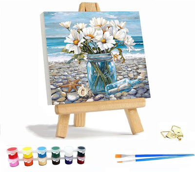 VIGEGU Beach Flowers Paint by Numbers Kit for Adults with Frame,Paint by Number for Beginner with Wooden Easel DIY Adult Paint by Number Kits for Home Decor 12x12inch
