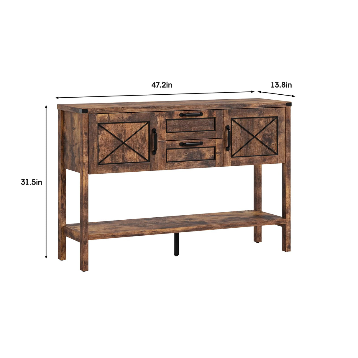 Maupvit Console Table with Storage,Farmhouse Sideboard Buffet Cabinet Kitchen Sideboard Cabinet with Storage Drawers and Bottom Shelf (Brown) Maupvit