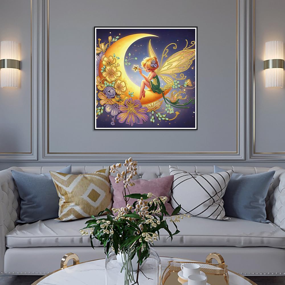 WSLWXSHM 5D Special Shape Diamond Art Kits for Beginners, Diamond Painting Kits for Adults Moon Fairy, Crystal Rhinestones Diamond Painting for Home Wall Decoration Gift 12×12inch, Elf Girl WSLWXSHM