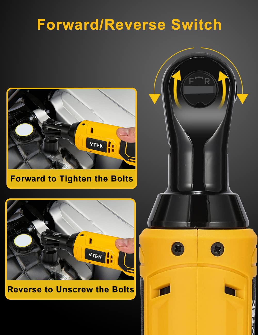 VTEK 3/8" Cordless Ratchet Wrench 16.8V Power Ratchet Wrench,40 Ft-lbs 400 RPM Electric Battery Ratchet Wrench VTEK