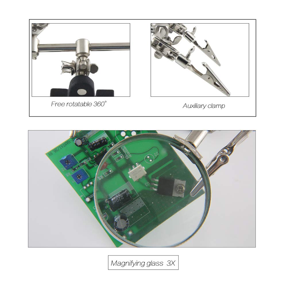 Helping Hands Magnifier Stand with Dual Alligator Clips Adjustable β FEITA 5X Magnifying Glass Perfect for Soldering, Crafting, Hobby, Micro Objects FEITA
