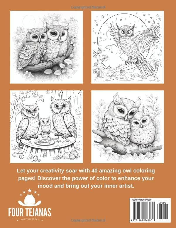 Cute Owls Coloring Book: For Kids, Teens & Adults, Fun Owl Designs, 40 Awesome Images, Relaxation and Stress Relief Themes ZONULAR