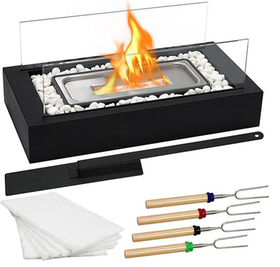 Metal Rectangle Table Top Firepit - Smores Maker Kit with 4 Roasting Sticks Indoor Tabletop Fire Pit & Outdoor Table Fireplaces, Gift for Father's Day | Modern Home Décor, Housewarming & Birthday Gift