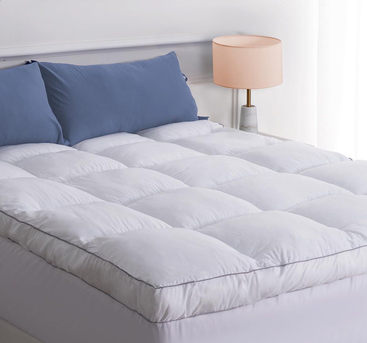 Marine Moon King Mattress Topper, Cooling Pillow Top, Hotel Quality Down Alternative Pillow Topper Cover, Plush Thick Bed Toppers for Back Pain with Deep Pocket Marine Moon