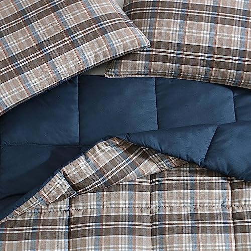 Eddie Bauer- Twin Comforter Set, Reversible Microsuede Bedding with Matching Sham(s), Casual Luxurious Bedding Set (Rugged Plaid Brown, Twin) Eddie Bauer
