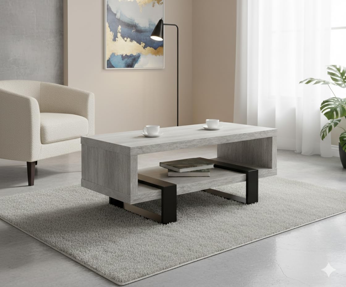 CARTESIAN Modern Engineered Wood Coffee Table, Gray Driftwood, Multi-Level Design, Living Room Furniture, 47.25x23.50x19.25 Inches CARTESIAN