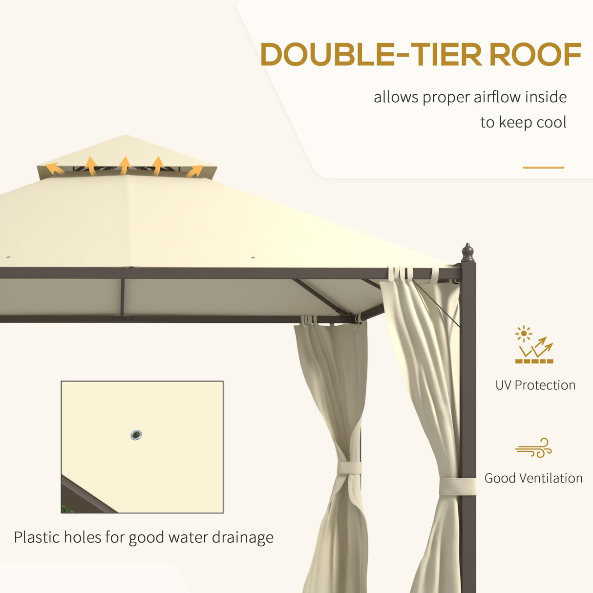Outsunny 10' x 12' Steel Outdoor Patio Gazebo with Polyester Privacy Curtains, Two-Tier Roof for Air, Large Design Outsunny