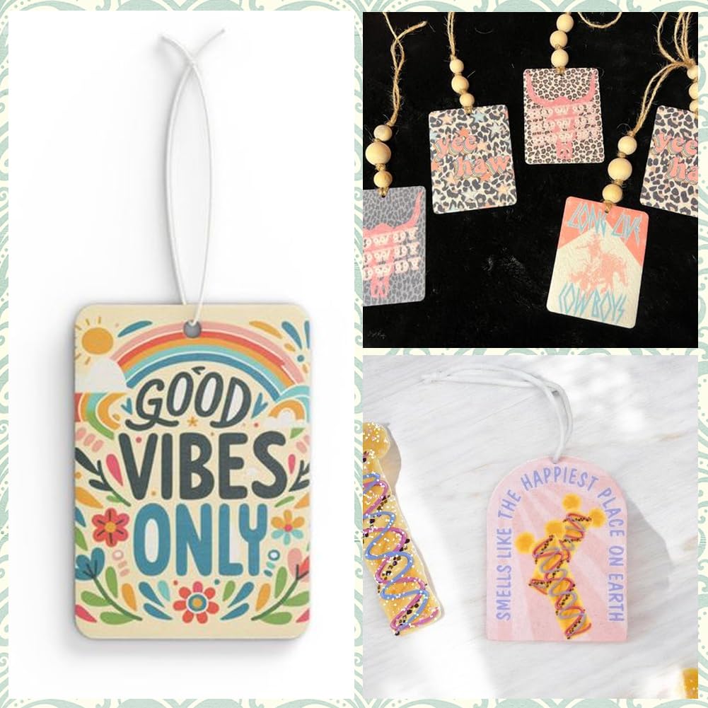 SOFPLATE 40Pcs Sublimation Air Freshener Blanks Car Scented Sublimation Blanks Products Accessories Arch Rectangle Round Felt Heat Tranfer Printing with 40pcs Tassels Bags Cord for Home Hanging Decor SOFPLATE