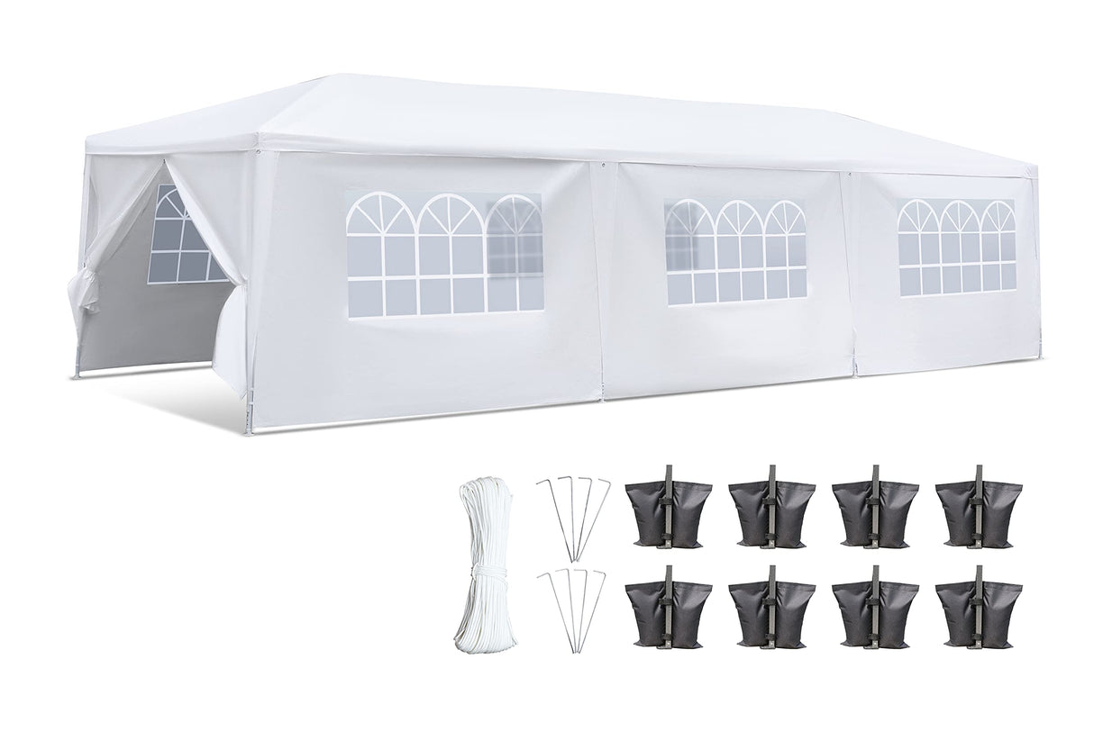 SereneLife SLTET30 Party Commercial Instant Shelter with 4 walls-Waterproof Tent with 8 Sand Bags, One size, White SereneLife