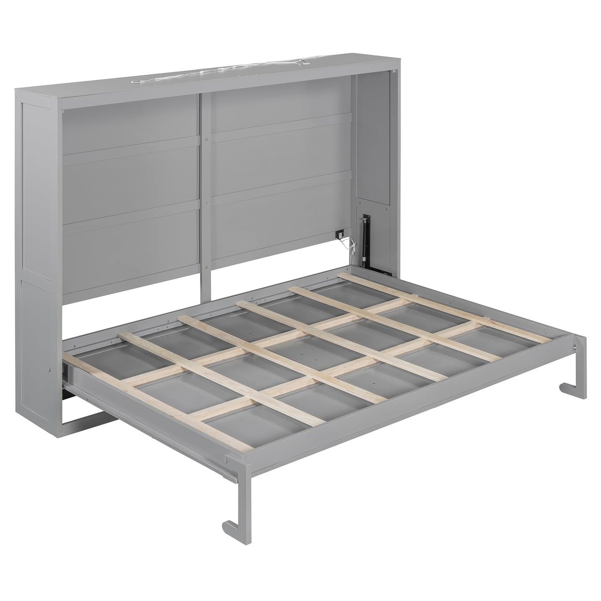 Harper & Bright Designs Queen Size Murphy Bed Wall Bed with LED Lights, Solid Wood Queen Platform Bed, Murphy Chest Bed, Muti-Functional Cabinet Bed for Kids Teens Adult,Gray Harper & Bright Designs