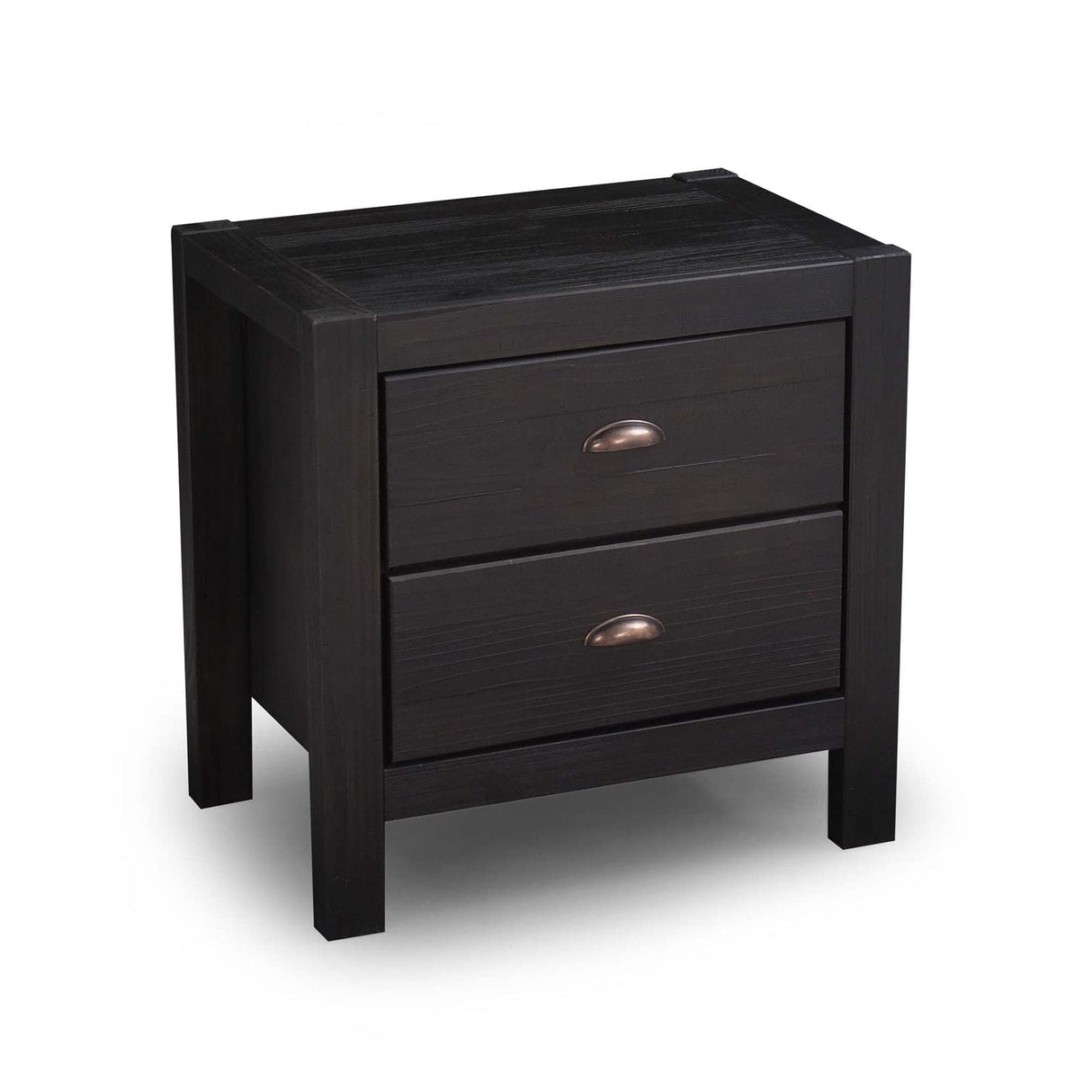 Grain Wood Furniture Montauk 2-Drawer Bedside Nightstand, Solid Wood with Farmhouse Black Finish Grain Wood Furniture