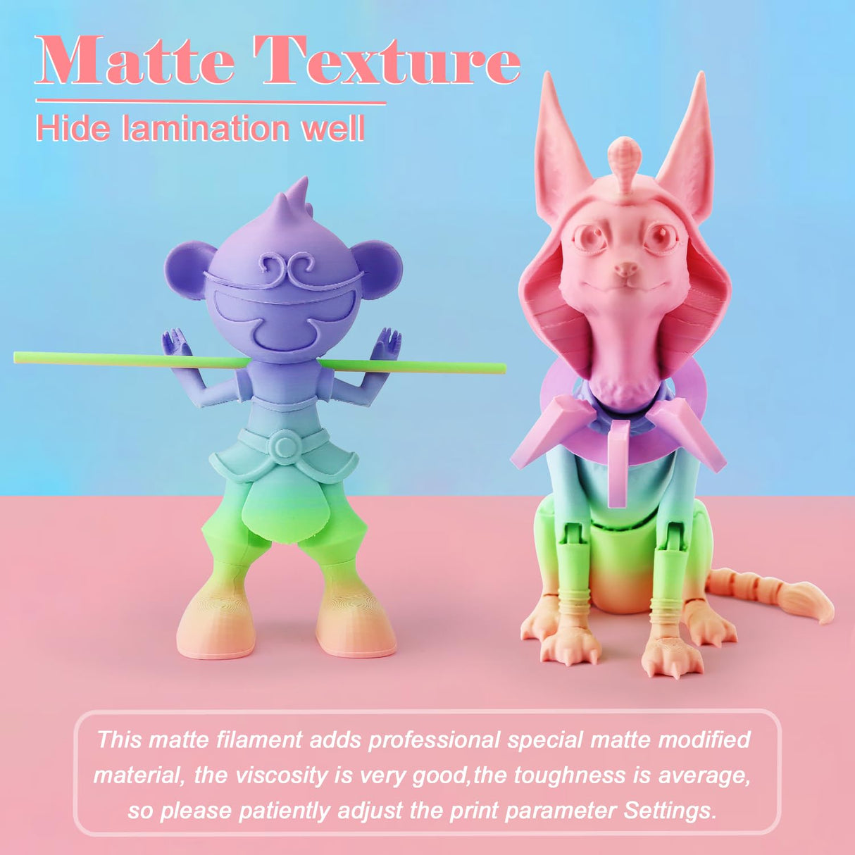 LOVOON Rainbow 3D Printing PLA Filament 1.75mm,Color Shift by Length, Multicolor Changing Filament with Matte Tiffany Blue/Mint Green/Pink/Purple/Peach Fuzz, Fit Most 3D Printer&Pen,1KG(2.2lbs)/Spool LOVOON