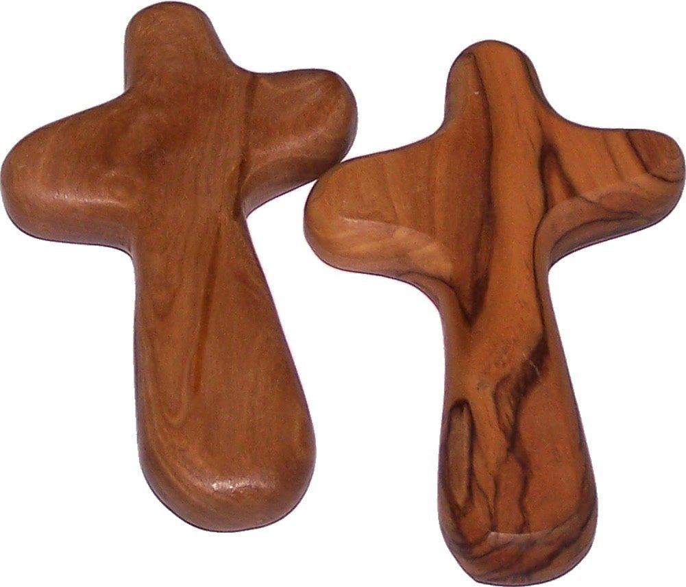 Holy Land Imports 2 Olive Wood Holding Crosses Comes with Velvet Bag & Certificate Holy Land Imports