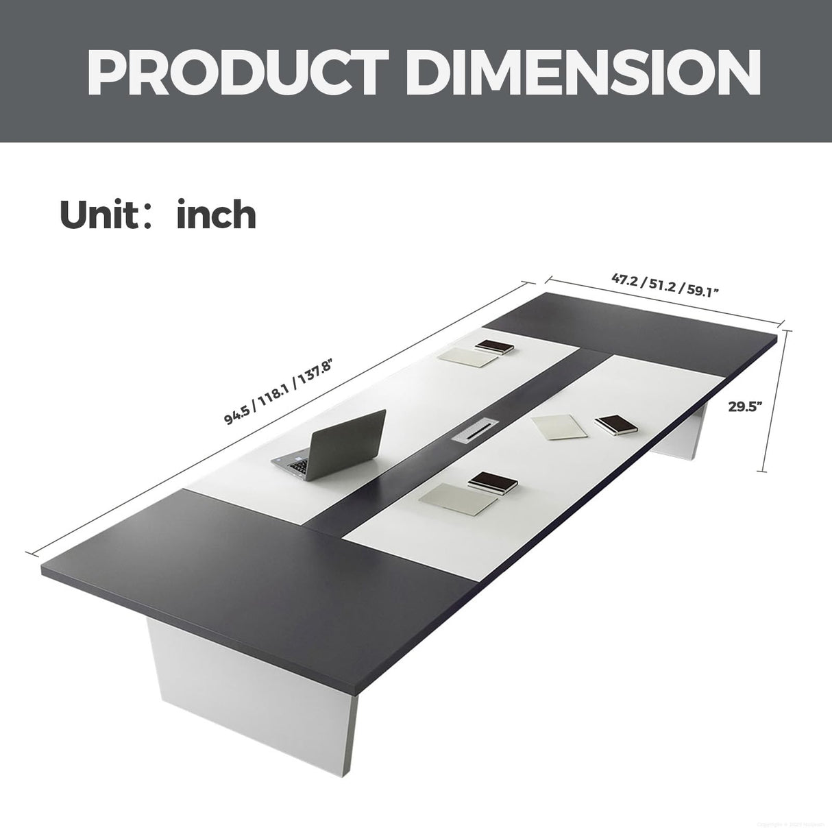 Nuipesn Rectangular Conference Room Table, Seminar Table Meeting Room Table Boardroom Desk Business Seminar Table Printer Desk no Chair for Office (White+Grey,9.84FT,118.11" L*51.18" W*29.53" H) Nuipesn