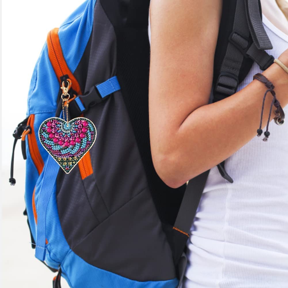 LUSandy 5pcs DIY 5D Heart Diamond Painting Keychain Kits Double Sided Full Drill Special Shape Heart Diamond Art Key Chain Key Ring Set for Backpack Shoulder Bag Accessories Adults LUSandy