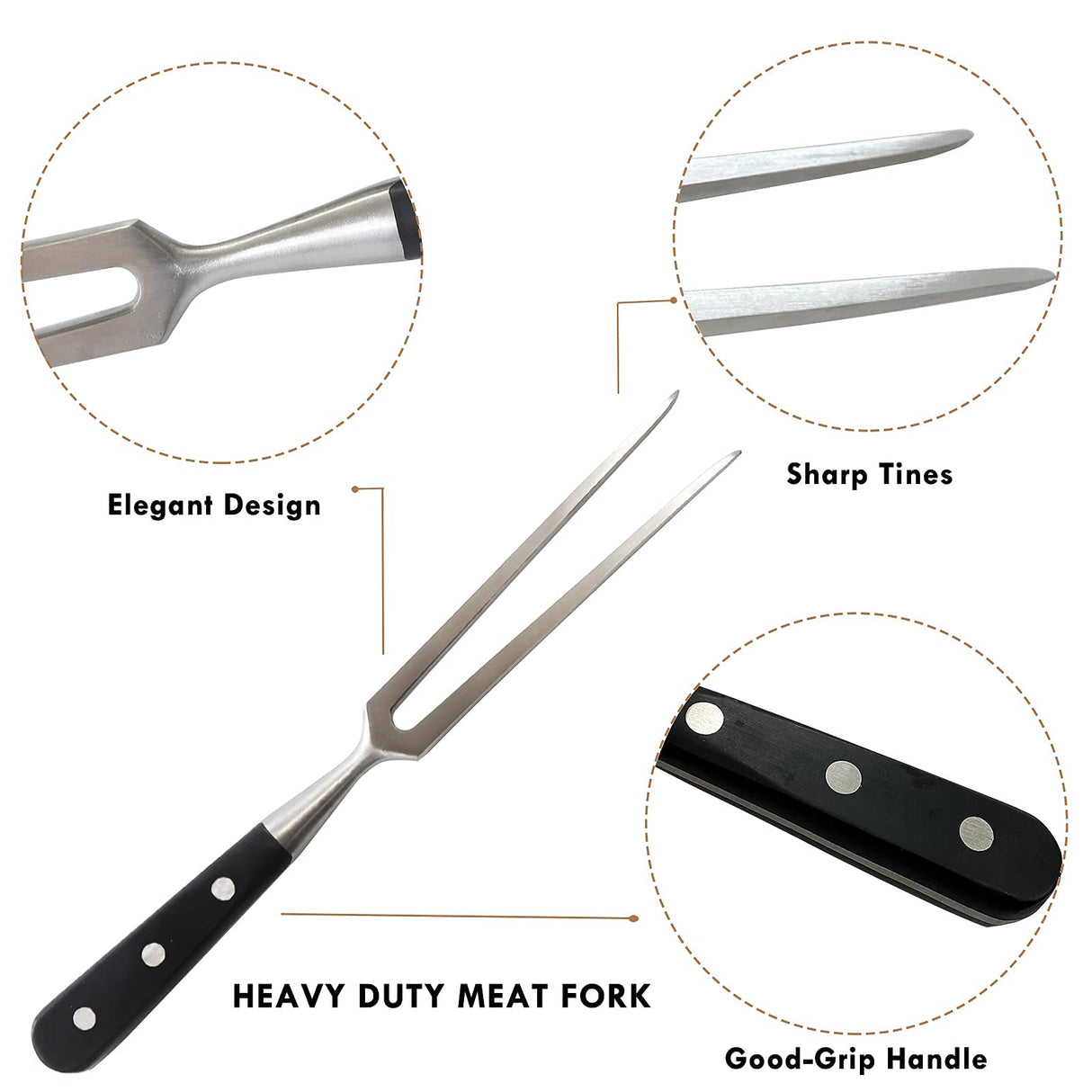 VOJACO Carving Fork, Meat Fork, 12 Inch Cooking Fork, Heavy Duty Stainless Steel BBQ Fork, Long Metal Chef Pro Kitchen Forks for Barbecue, Serving, Cooking, Grilling, Roasting VOJACO