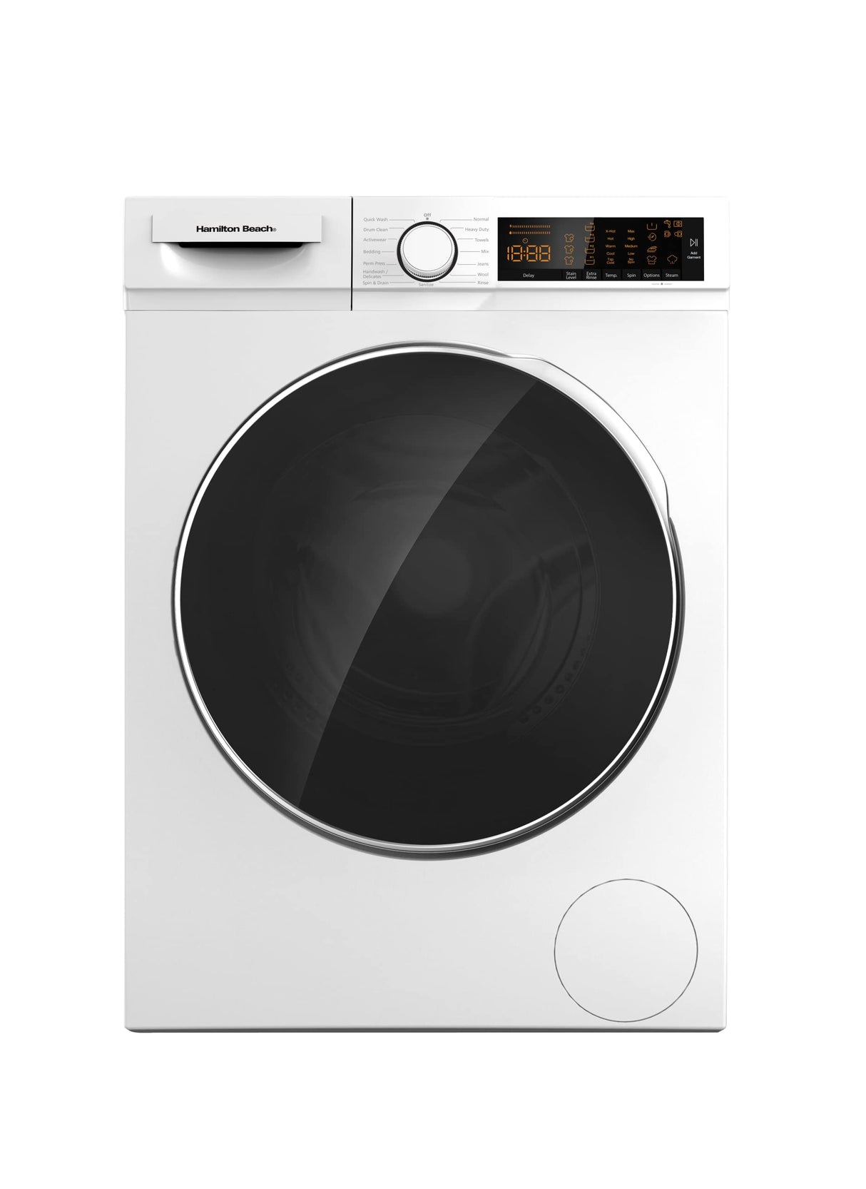 Hamilton Beach HBFW3205 Fullsize Washer-LED Digital Display Panel-5 Wash Cycles-Front Load Design-2.2 cu ft, 24 inch Wide, White Hamilton Beach