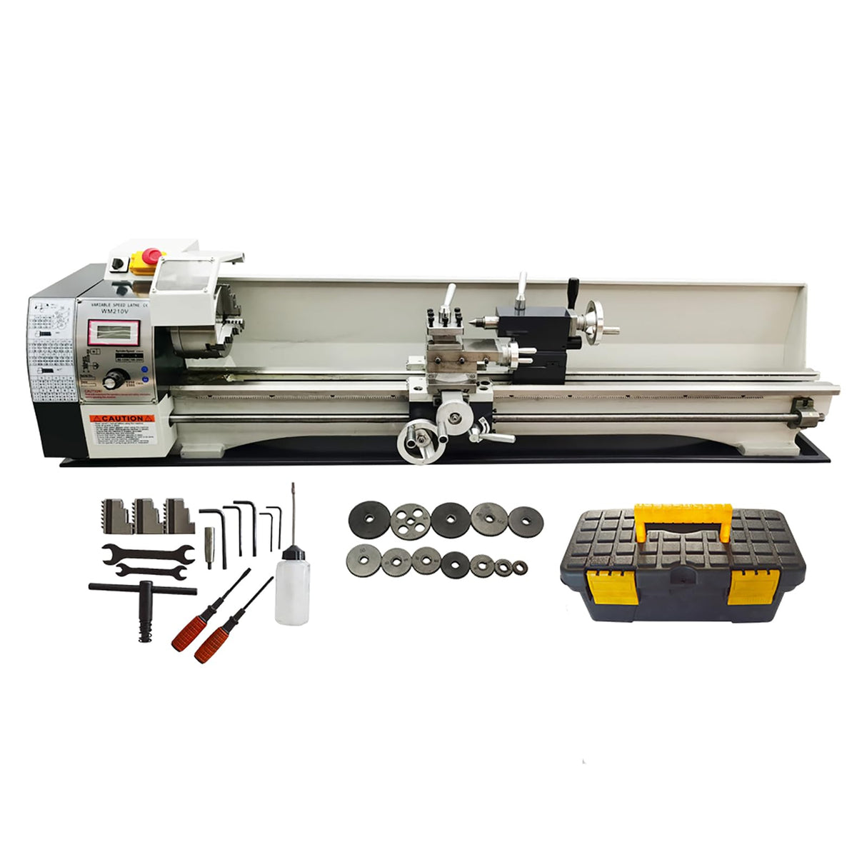 EQCOTWEA Metal Lathe 8''x39'' Benchtop Lathe Machine Pricision Hobby DIY Table Lathe Industrial Metal Wood Working Spinning Horizontal Lathe 1100W Brushless Motor 50-2500RPM Inch Thread WM210V 110V EQCOTWEA