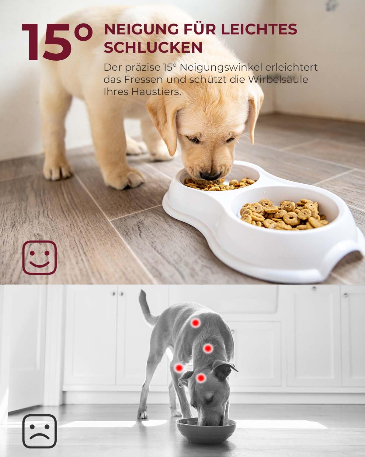 Vantic Elevated Dog Bowls - Adjustable Raised Dog Bowls for Small Dogs and Cats, Sturdy Rustic Brown Particle Board Dog Food Bowl Stand with 2 Stainless Steel Bowls and Non-Slip Feet Vantic