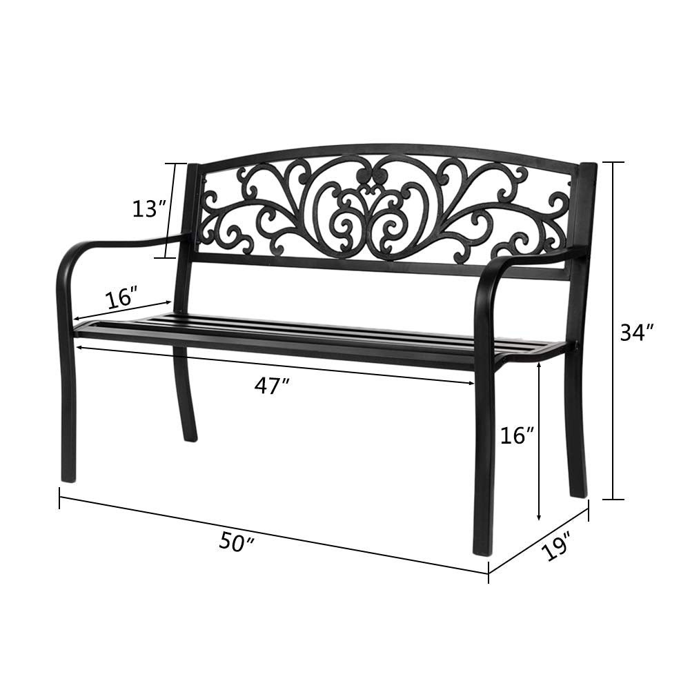 50" Garden Bench, Antique Metal Outside Bench w/Warm Welcome Pattern, Elegant Bronze Finish and Durable Metal Frame for Park Yard Porch Chair, Black (50" Butterfly Black) Generic