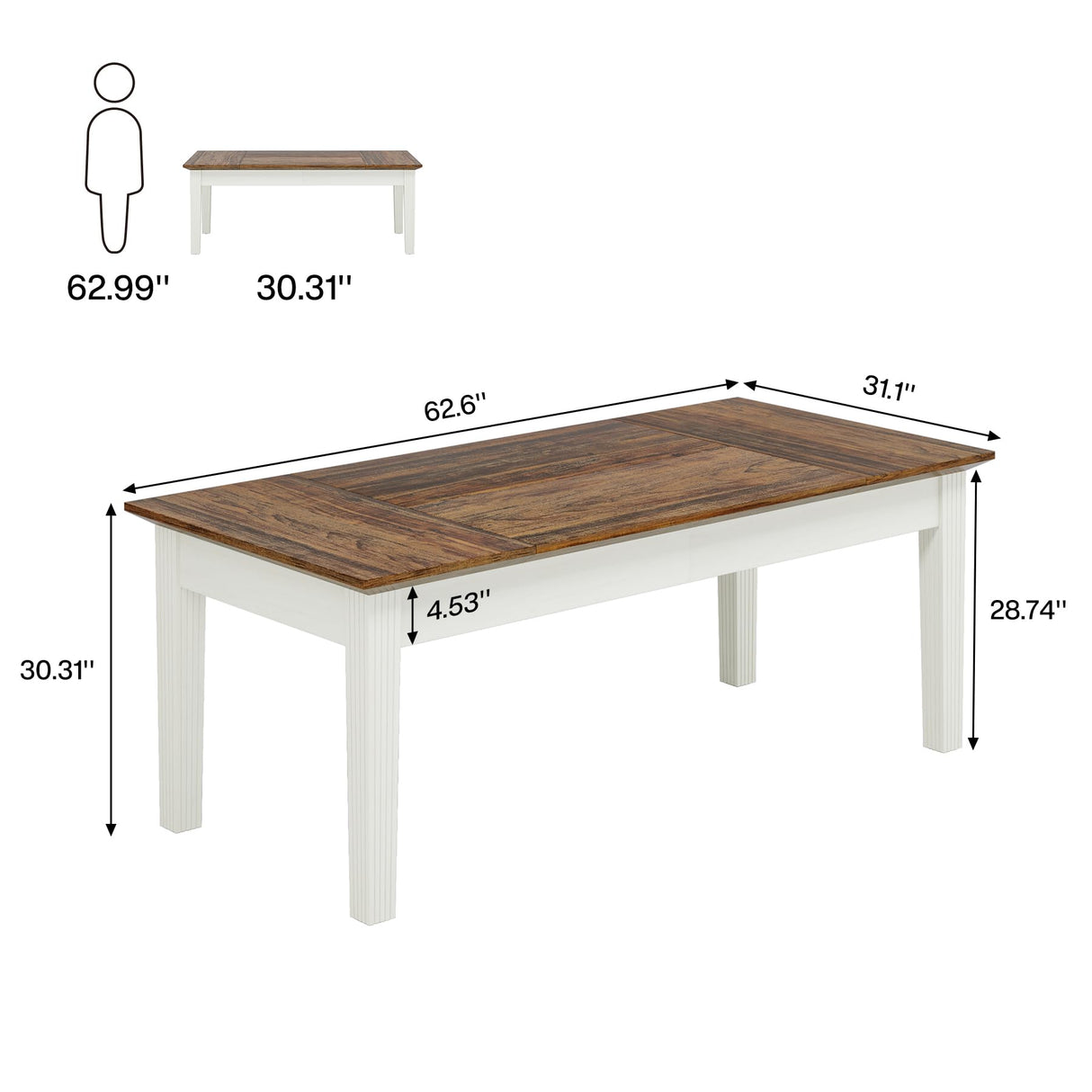 Tribesigns Dining Table for 4-6 People, 62-Inch Rectangular Kitchen Table with Solid Wood Legs, Modern Farmhouse Dinner Table for Dining Room, Kitchen, Living Room, Rustic Brown & Cream White Tribesigns