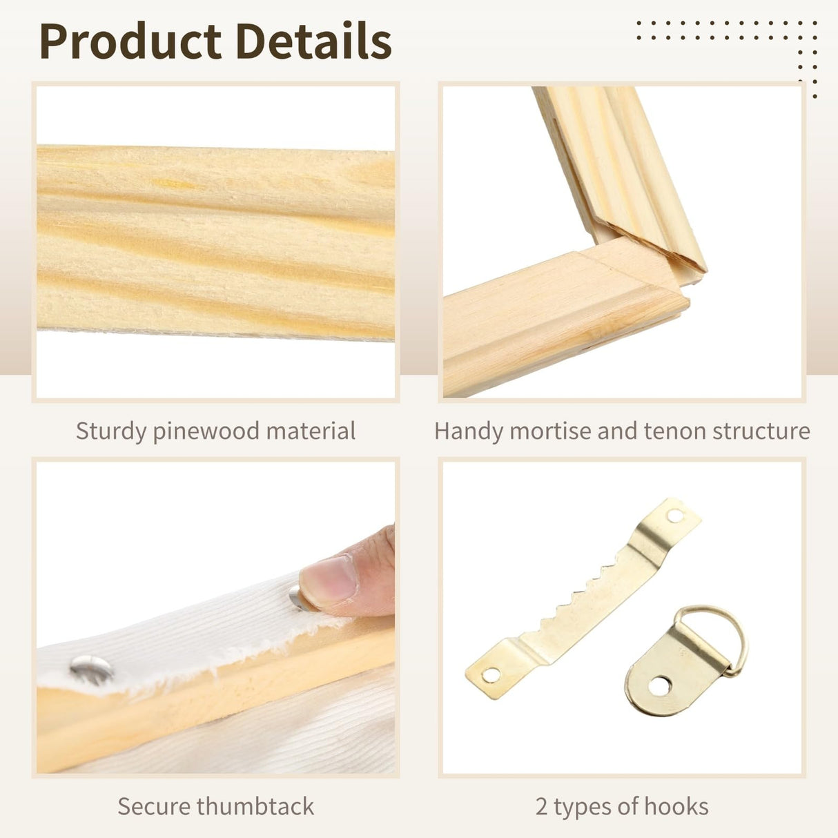 OMISTAR 4 Sets Canvas Stretcher Bars - 1216" Wooden Frames Kit, DIY Wood Frames With Hooks, Thumbtacks, and Traceless Nails, Arts Accessories for Prints, Oil Paintings OMISTAR