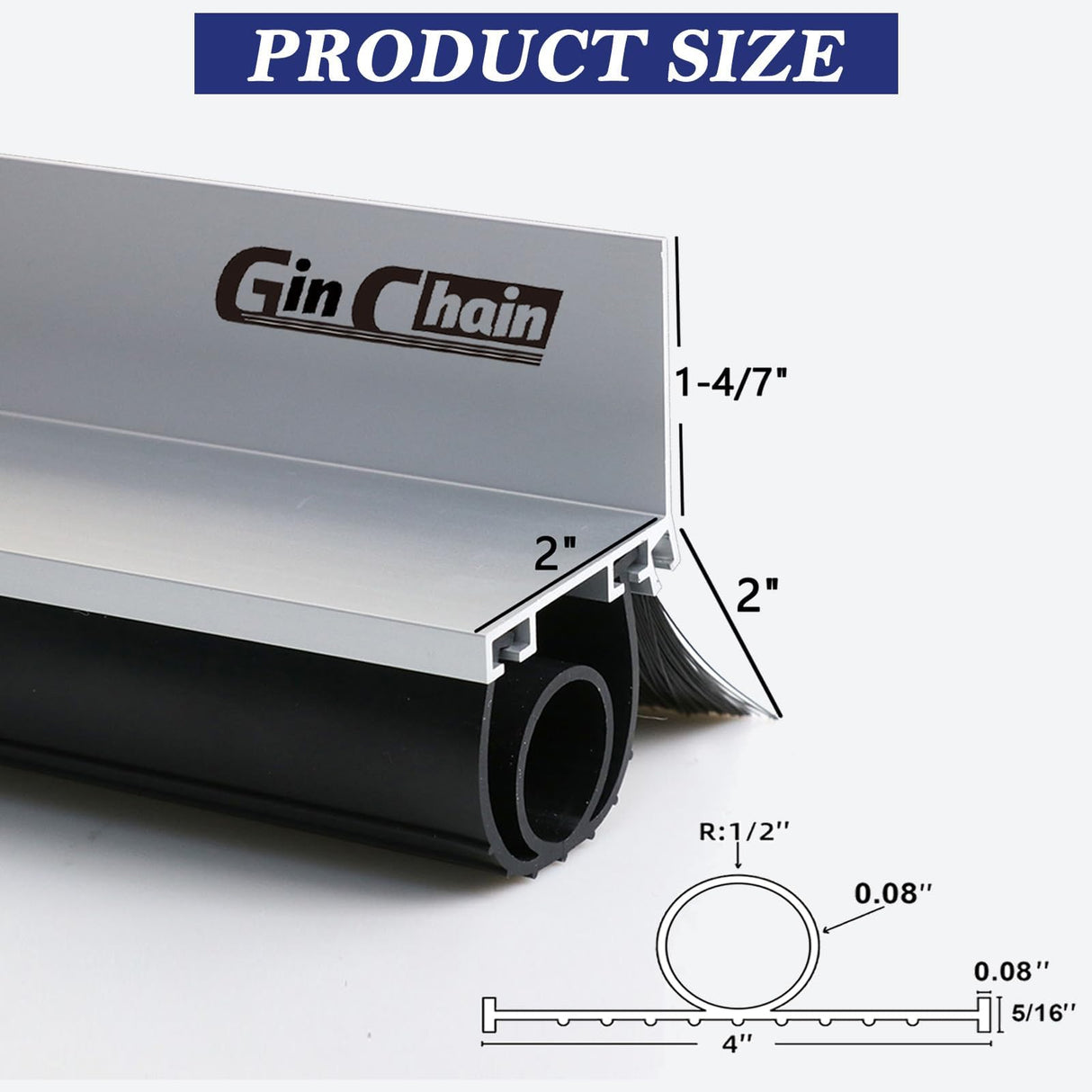 Ginchain Garage Door Seals, Heavy-Duty U+O Shape Bottom Rubber with Aluminum Track Retainer Base + 5cm Brush Combination Kit, Universal Garage Door Weather Stripping Kit (10ft) Ginchain