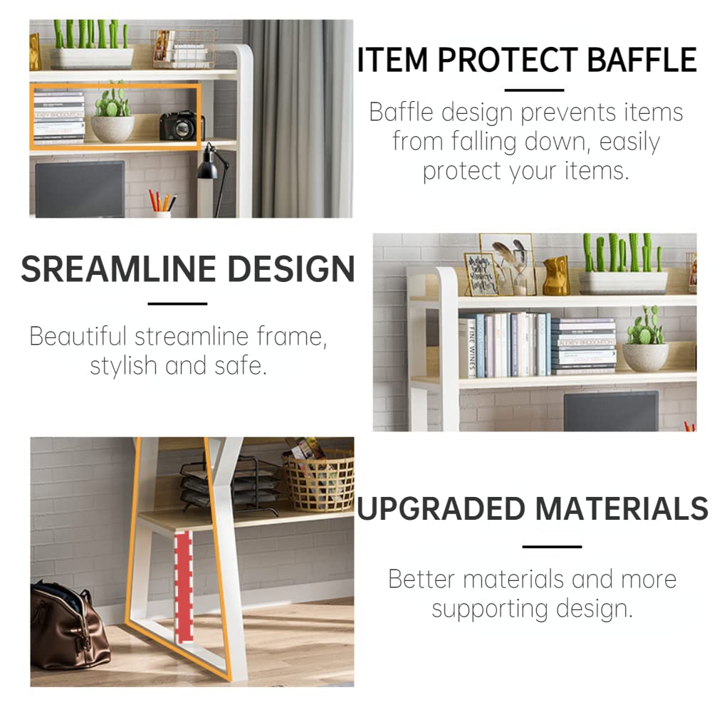 NP Home Office Desk with Shelves Hutch, 2022 Upgraded Computer Desk Spacious Desktop Upper Shelves, Metal Structure White Stylish Desk Study Work Writing (100 * 50CM(39.4 * 19.7 Inches)) N\P