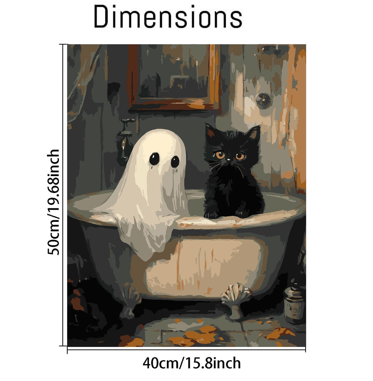 Halloween Paint by Numbers Kit for Adults, Ghost Oil Painting by Numbers with Brushes, Black Cat Art and Crafts Canvas Kit for Beginner Home Decor 16x20 inch / 40x50 cm Clendo