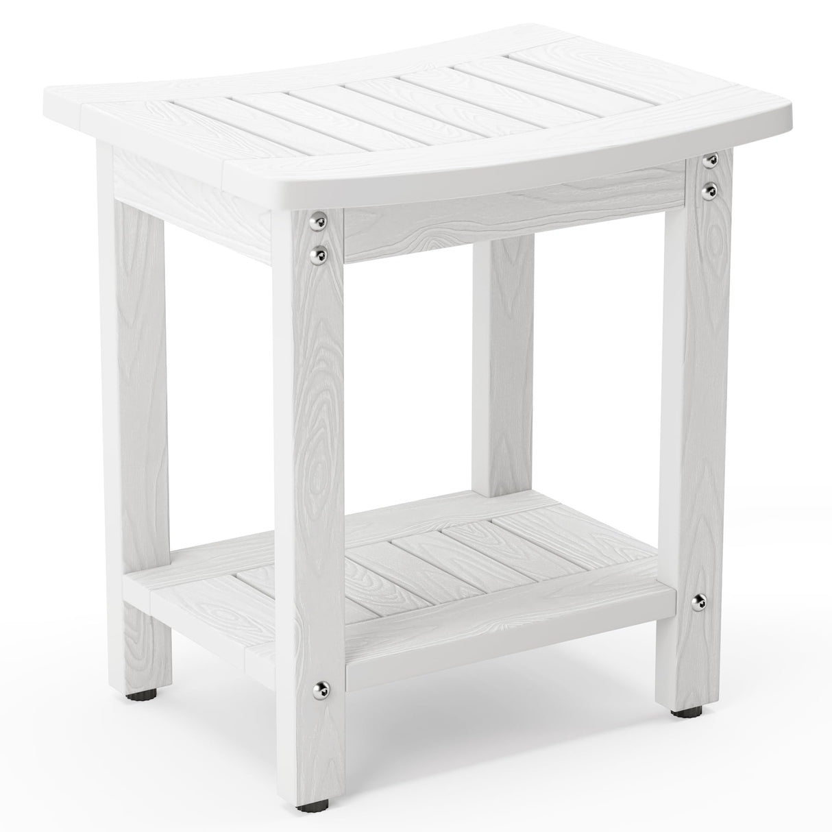 LUE BONA HDPS Shower Bench Seat, Shower Stool for Inside Shower Waterproof, Bath Spa Shower Foot Stool for Shaving Legs with Storage Shelf, Weather Resistant/Non-Slip/Indoor or Outdoor Use, White LUE BONA