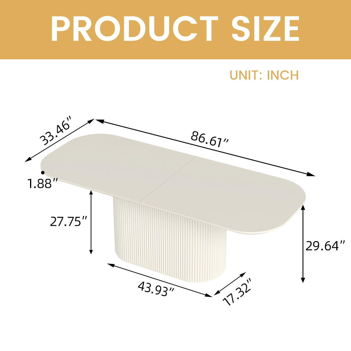 Guyii 86.61" Oval Dining Table, Modern Kitchen Table for 8 People, Indoor Rectangular Dining Room Table for Kitchen, Bar, Living Room, Home, Cream White, Table Only Guyii