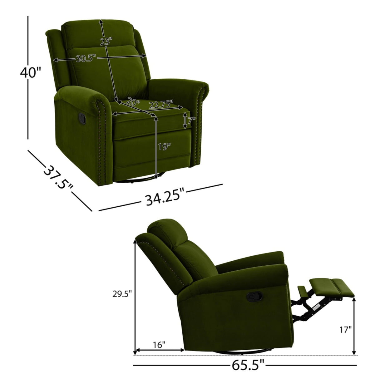 WEALTHOUSE 360° Swivel Recliner Manual Rocking Recliner Home Theater Manual Recliner Chair Nursery Rocker with Adjustable Backrest for Living Room, Light Brown (Green) WEALTHOUSE
