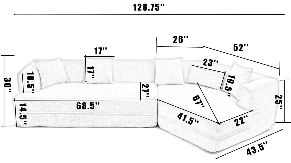 Merax 125" Large Sofa Couch, 2 Piece Free Combination, Modern Modular Upholstered Sectional Corner Sofa with Pillows and High-Density Foam for Living Room, Bedroom, Salon, Cream White Merax