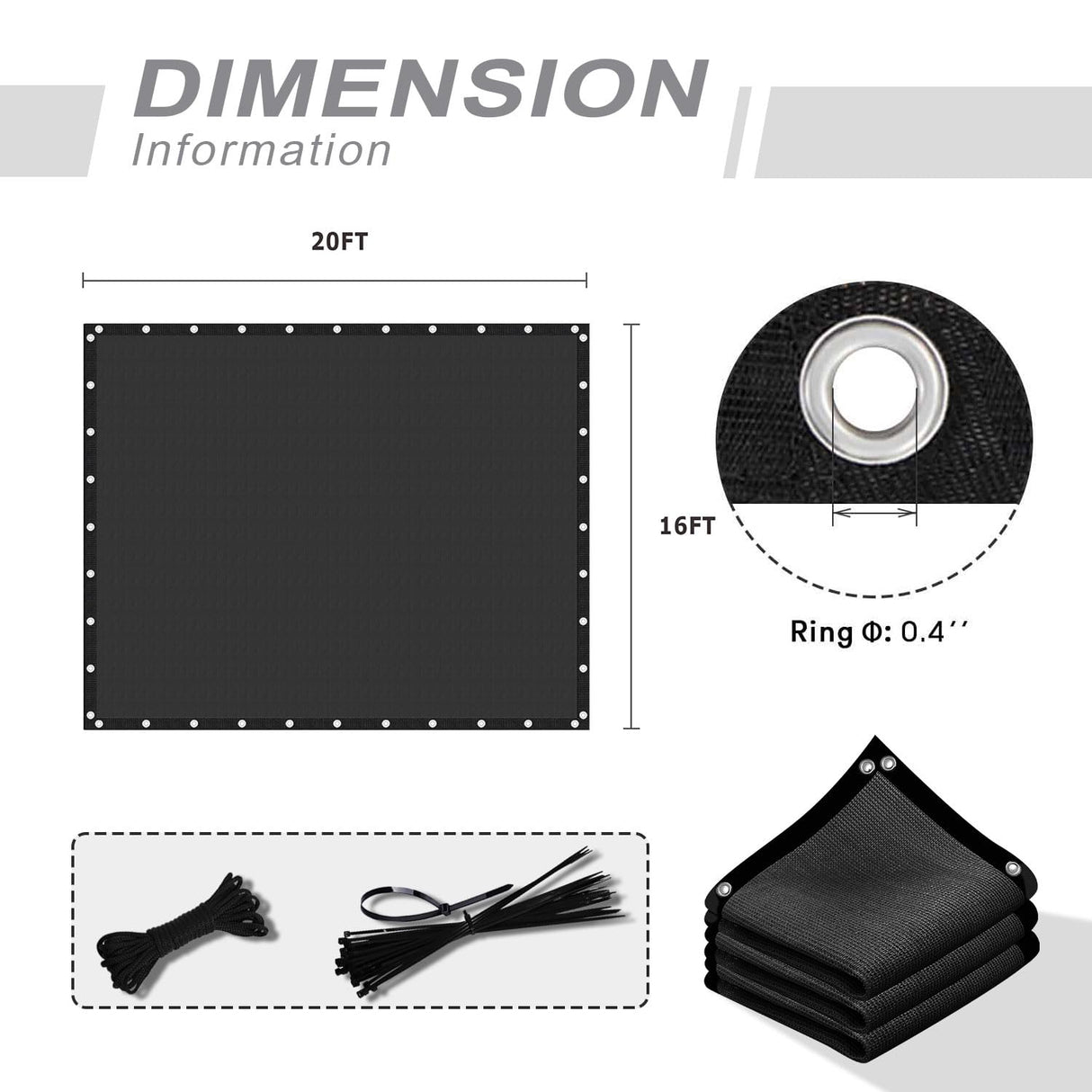 VICLLAX 90% Shade Fabric Sun Shade Cloth Privacy Screen with Grommets for Patio Garden Pergola Cover Canopy 16x20 FT, Black VICLLAX