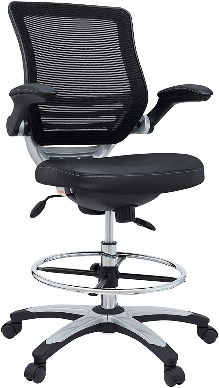 Modway Edge Drafting Chair - Reception Desk Chair - Flip-Up Arm Drafting Chair in Black Modway