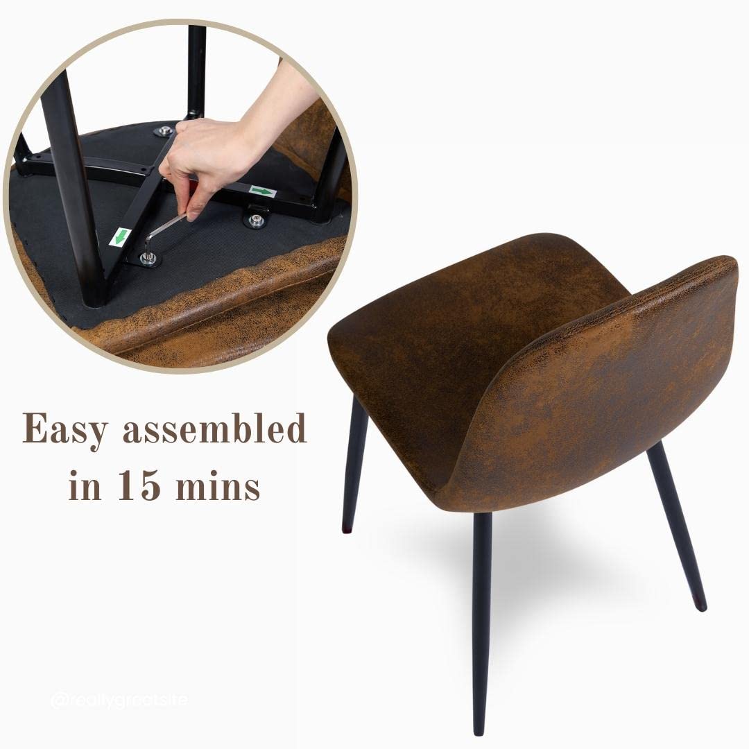 Homy Casa Mid-Century Modern Upholstered Dining Chairs Set, Kitchen Chairs with Metal Legs for Dining Room, Fabric Suede Seat Side Chair for Living Room (Brown, Set of 4) Homy Casa