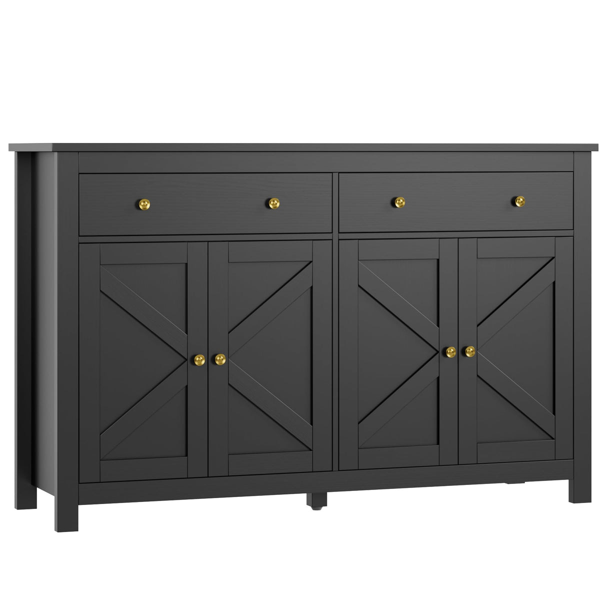 FOTOSOK Black Sideboard Buffet Cabinet with Storage, 55.1" Large Buffet Cabinet Kitchen Cabinet with 2 Drawers and 4 Doors, Farmhouse Coffee Bar Cabinet Buffet Table Sideboard Cabinet for Kitchen FOTOSOK