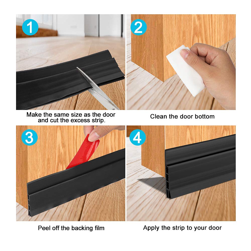 GroTheory 2 Pack Under Door Draft Stopper, Home Essentials, Weather Stripping Door Seal, Bottom of Door Sweep, Garage Window Blocker Noise Dust Insulation Draft Guard, 39" L, Black GroTheory