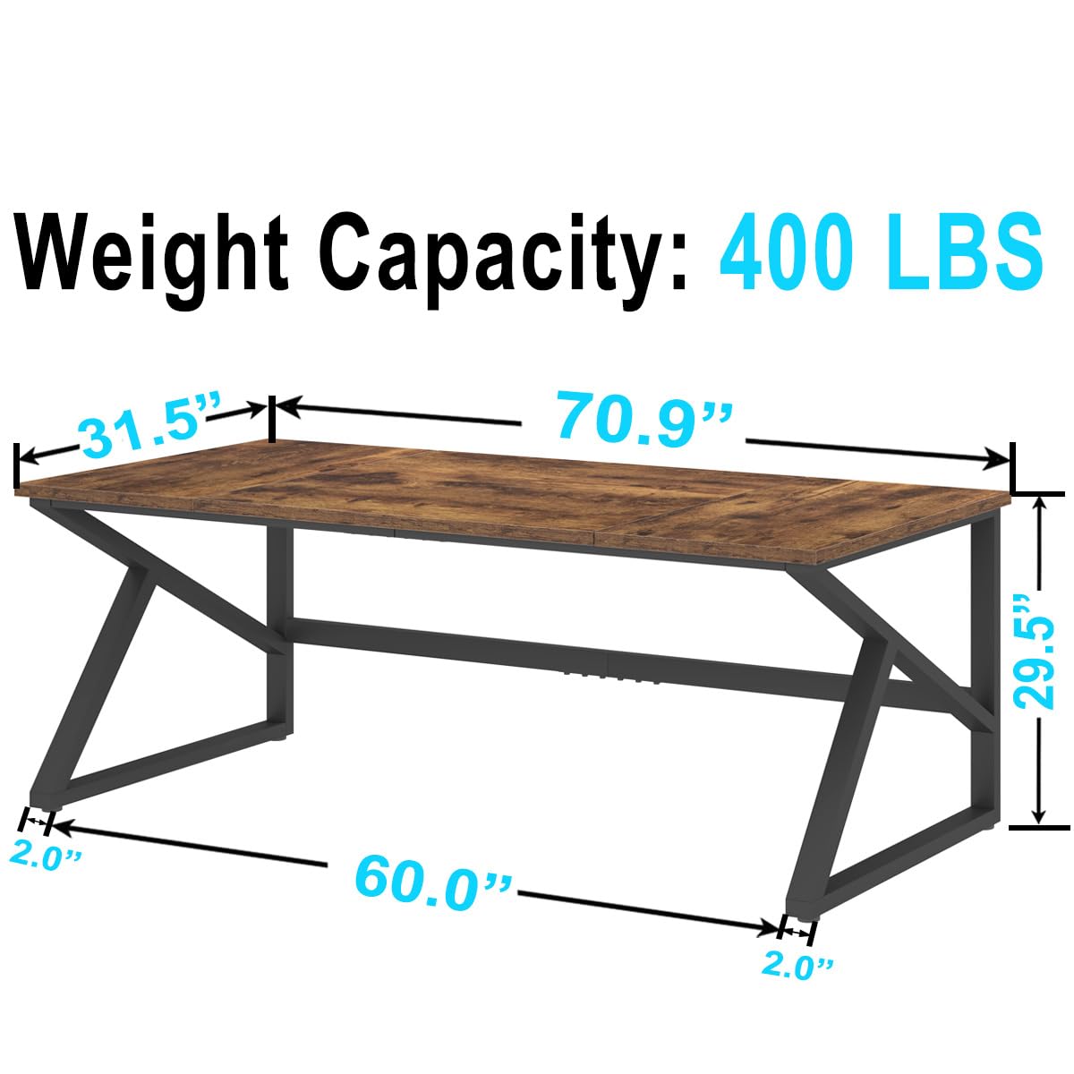 IBF 70 Inch Rustic Brown Desk, Industrial Large Metal Wood Double Computer Desk, Long Home Office Desks Table for 2 People Executive Work Writing Study Gaming, Farmhouse Big Two Person Desk in Bedroom IBF
